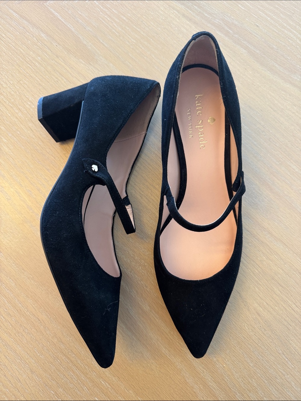 kate spade Black Suede Mary Jane Block Heel Pumps
